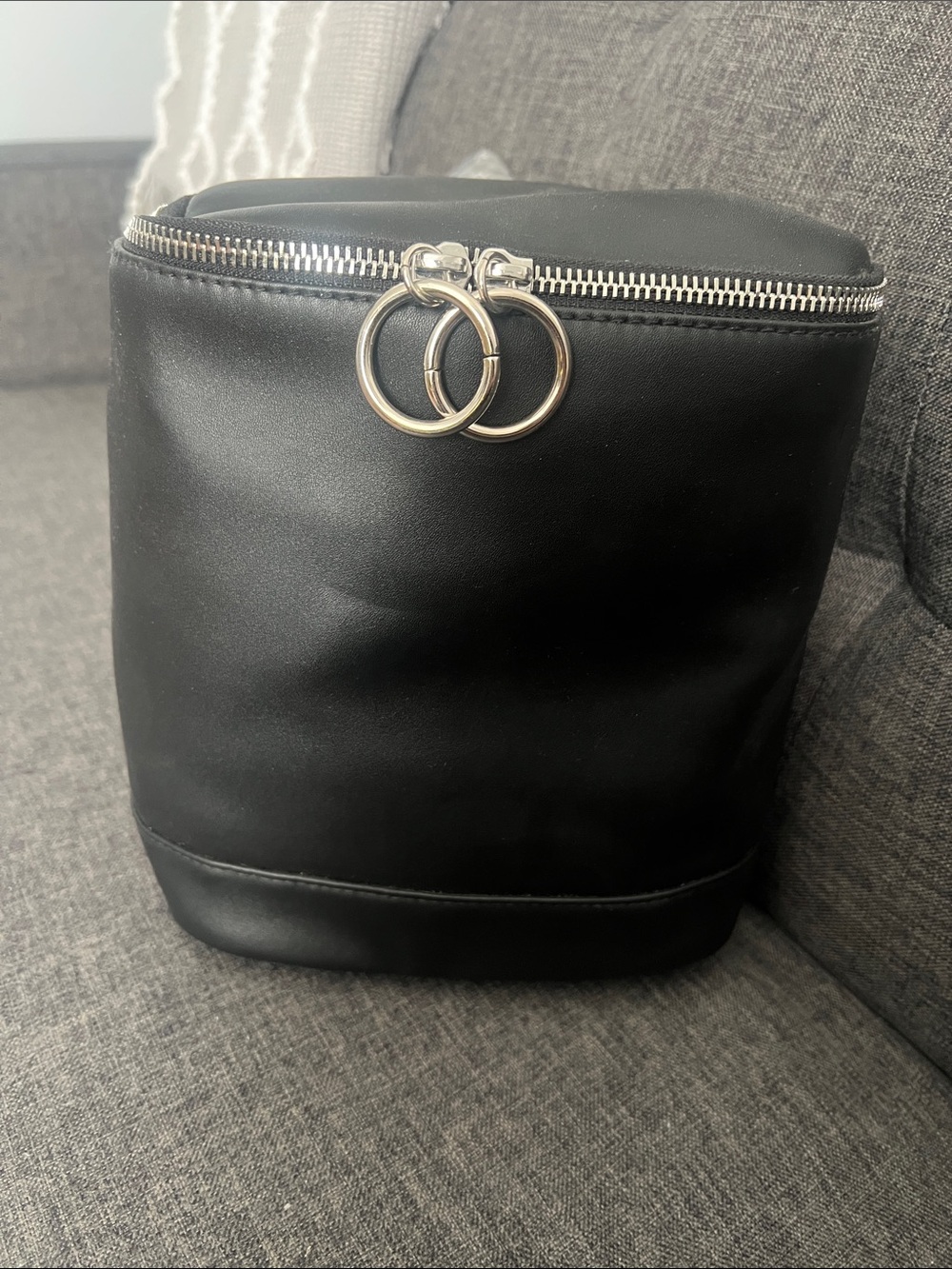 wild fable Black Faux Leather Mini Backpack Pouch with Double Ring Zippers